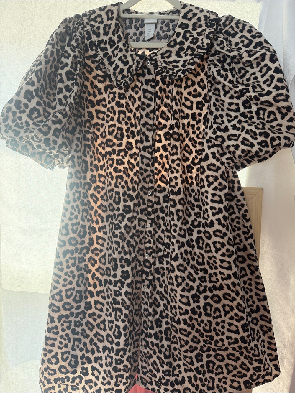 H&M Leopard Print Puff Sleeve Dress in Black & Tan